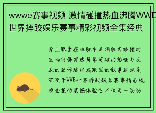 wwwe赛事视频 激情碰撞热血沸腾WWE世界摔跤娱乐赛事精彩视频全集经典重温